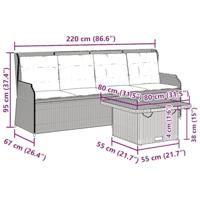 3-delige Loungeset met kussens poly rattan beige - thumbnail
