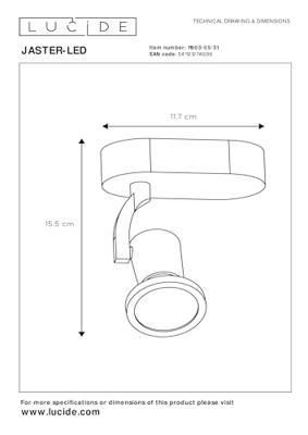 Lucide JASTER-LED - Plafondspot - LED - GU10 - 1x5W 2700K - Wit