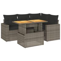 5-delige Loungeset met kussens poly rattan grijs - thumbnail