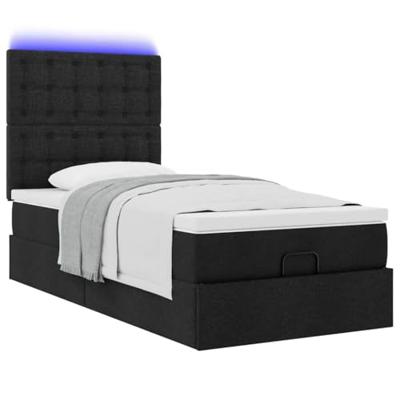 Ottoman bed met matras en LED's 100x200cm stof zwart