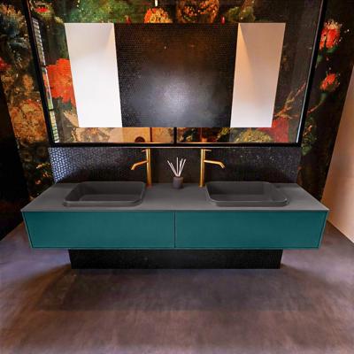 Badkamermeubelset Mondiaz Erin 200 cm met 2 Lades met RIDGE Wastafel Dubbel Dark grey met 2 kraangaten Greeploos Mat Smag Badkamermeubelset Mondiaz Erin 200 cm met 2 Lades met RIDGE Wastafel Dubbel Dark grey met 2 kraangaten Greeploos Mat Smag