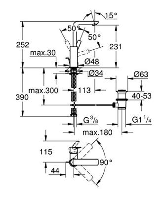 GROHE Lineare New waterbesparende wastafelkraan L-size met waste met draaibare gegoten uitloop chroom 23296001 - thumbnail