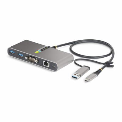 StarTech.com 2-Port USB-C Hub met Ethernet en RS232 Serial, Geïntegreerde USB-C naar USB-A Dongle, 100W PD, 2x USB-A 5Gbps