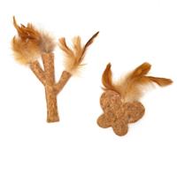 Nobleza Kattenspeeltje - Geperst hout met veren en kattenkruid - thumbnail