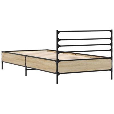 Bedframe bewerkt hout metaal sonoma eikenkleurig 150x200 cm