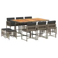 11-delige Tuinset met kussens poly rattan grijs - thumbnail
