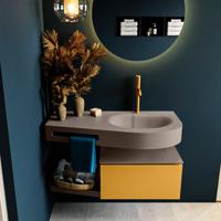 MONDIAZ RIVA 100cm badmeubel onderkast / planchet kleur Ocher met 1 lade. Wastafel DULCET rechts 1 kraangat kleur Smoke. - thumbnail