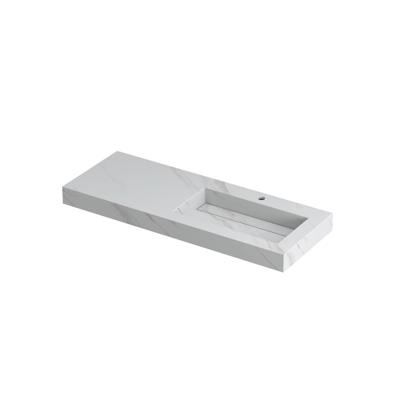 INK Pitch Wastafel Keramische Slab Rechts met Drain en Front en Side Skirts 1 Kraangat - 1200x450x90 mm - Calacatta Mat
