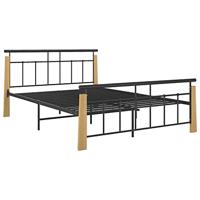 Bedframe metaal en massief eikenhout 140x200 cm - thumbnail