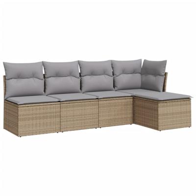 6-delige Loungeset met kussens poly rattan beige - thumbnail