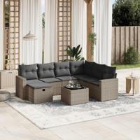 8-delige Loungeset met kussens poly rattan grijs - thumbnail