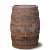 Houten regenton hergebruikt geborsteld 195 liter - thumbnail