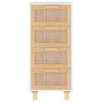 Dressoir 40x30x90 cm massief grenenhout en rattan wit - thumbnail