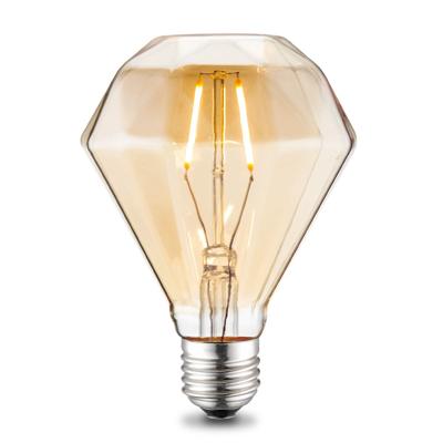 Edison Vintage LED lamp E27 LED filament lichtbron, Diamond D95, 9.5/9.5/13.5cm, Amber, Retro LED lamp 2W 180lm 2700K, warm wit licht, geschikt voor E27 fitting