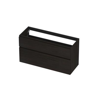 INK - Onderkast 2 Laden Greeploos Fineer Eiken met Houten Keerlijst A-symmetrisch - 1200x450x650 Mm - Matt Intens Black