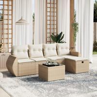 6-delige Loungeset met kussens poly rattan beige - thumbnail