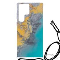 Samsung Galaxy S23 Ultra Anti-Shock Hoesje Marble Blue Gold - thumbnail
