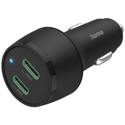 Hama Auto-snellader 2x USB-C Power Delivery/Qualcomm ® 45 W Zwart