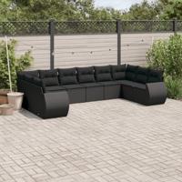 10-delige Loungeset met kussens poly rattan zwart - thumbnail