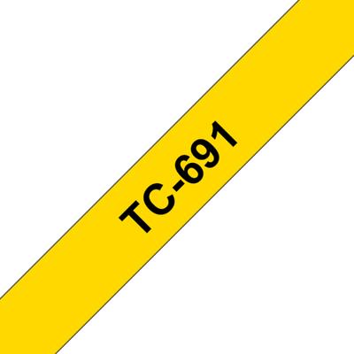 Brother TC-691 Labeltape Kunststof Tapekleur: Geel Tekstkleur: Zwart 9 mm 7.7 m - thumbnail