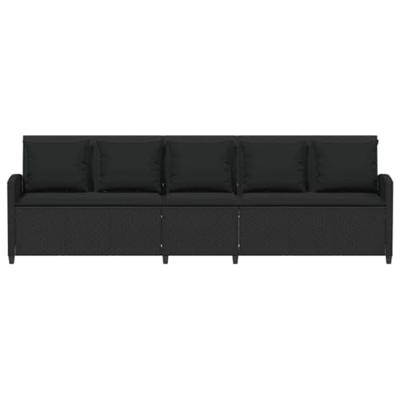 Tuinbank 5-zits met kussens poly rattan zwart