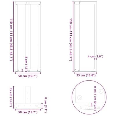 Bartafelpoten 2 st T-vormig 50x35x(110-111) cm staal zwart