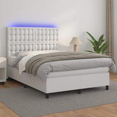 Boxspring met matras en LED kunstleer wit 140x200 cm