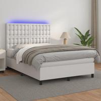 Boxspring met matras en LED kunstleer wit 140x200 cm - thumbnail