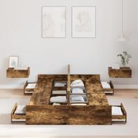 Opbergbedframe met lade Gerookt eiken 120 x 190 cm Bewerkt hout - thumbnail