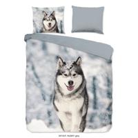Good Morning Dekbedovertrek "husky hond" - Grijs - (200x200/220 cm) - Katoen Flanel - thumbnail
