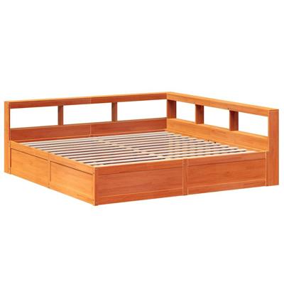 Bed met boekenkast zonder matras grenenhout wasbruin 200x200 cm
