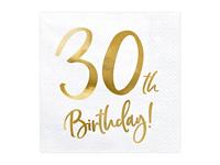 Servetten 30th Birthday Goud - 20 Stuks - thumbnail