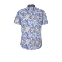 Tom Tailor slim fit overhemd met bladprint blauw - thumbnail