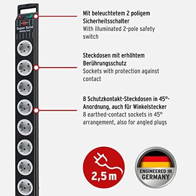 Brennenstuhl 1153380118 power uitbreiding 2,5 m 8 AC-uitgang(en) Zwart, Grijs - thumbnail