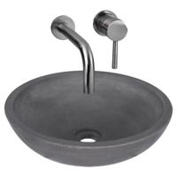 Waskomset Differnz Ravano Beton 40x12 cm Antraciet met Inbouw Wastafelkraan Gunmetal - thumbnail