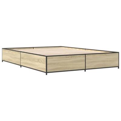 Bedframe bewerkt hout metaal sonoma eikenkleurig 150x200 cm
