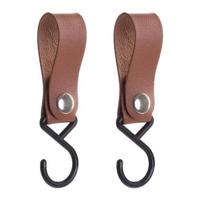 QUVIO ophanghaak met leren bandje - Bruin - set van 2 - thumbnail