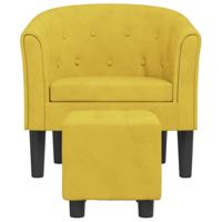 Kuipstoel met voetenbank fluweel geel - thumbnail