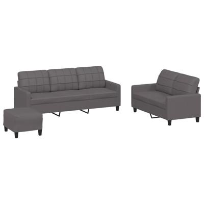 3-delige Loungeset met kussens kunstleer grijs - thumbnail