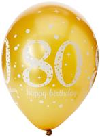 Ballonnen 80 Jaar Happy Birthday Zilver, Goud en Zwart - thumbnail