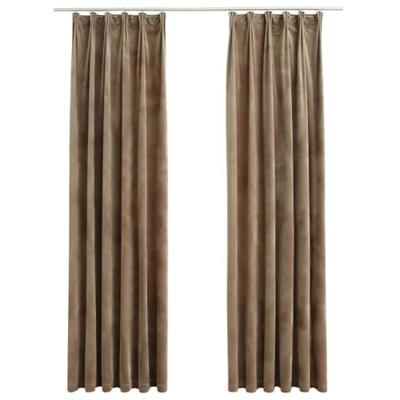 VidaXL Gordijnen verduisterend 2 st met haken 140x225 cm fluweel beige VidaXL Gordijnen verduisterend 2 st met haken 140x225 cm fluweel beige