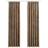 VidaXL Gordijnen verduisterend 2 st met haken 140x225 cm fluweel beige - thumbnail