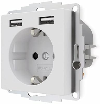 Stopcontact met USB poorten 2400mA mat wit voor een 40mm diepe doos