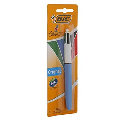 Bic 4 Colours Original 4-kleurenbalpen, medium, klassieke inktkleuren, lichaam blauw, op blister