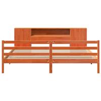 Bed met boekenkast zonder matras grenenhout wasbruin 200x200 cm - thumbnail