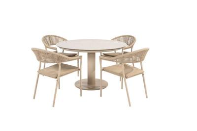 Sienna diningset met Sarah tafel latte printed keramiek rond dia. 120 cm Taste - Taste