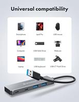 GrauGear G-HUB2A2C-AC USB 3.2 Gen 1-hub 4 poorten Zilver - thumbnail