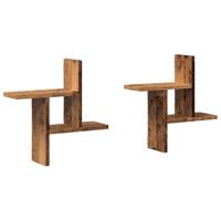 Wandschappen 2 st 38x12x38 cm bewerkt hout oud houtkleurig - thumbnail