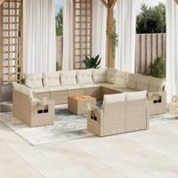 14-delige Loungeset met kussens poly rattan beige - thumbnail