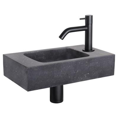 Fonteinset Differnz Bombai Natuursteen 40x22x9 cm Zwart Met Gebogen Kraan Mat Zwart Differnz